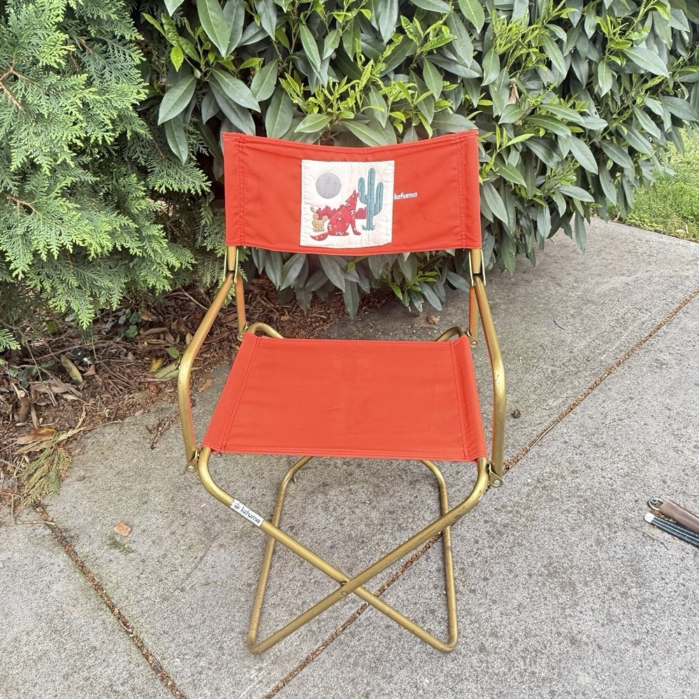 Vintage Lafuma French Folding Camp Chair Sunset Orange Southwestern Patch